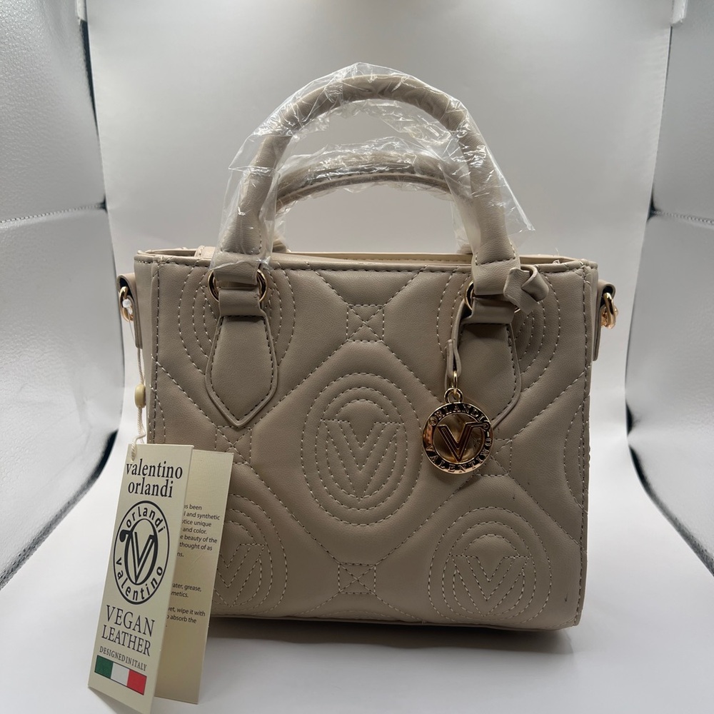 Valentino Orlandi Beige Quilted Vegan Leather Satchel